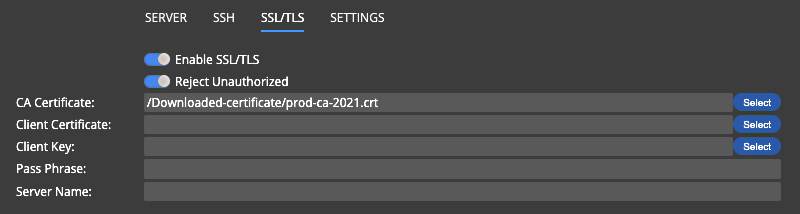 Luna Modeler connection details - SSL settings for a Postgres connection running in Supabase. 