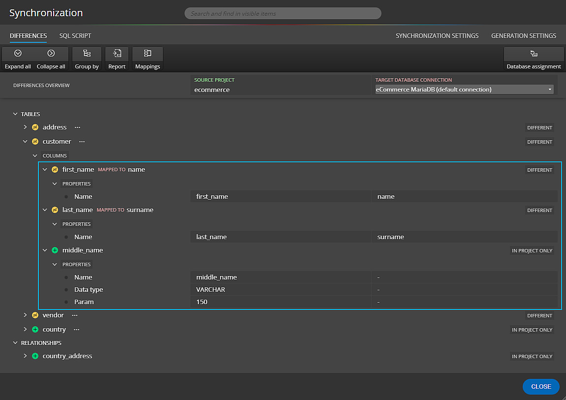 Comparison and sychronization in Luna Modeler