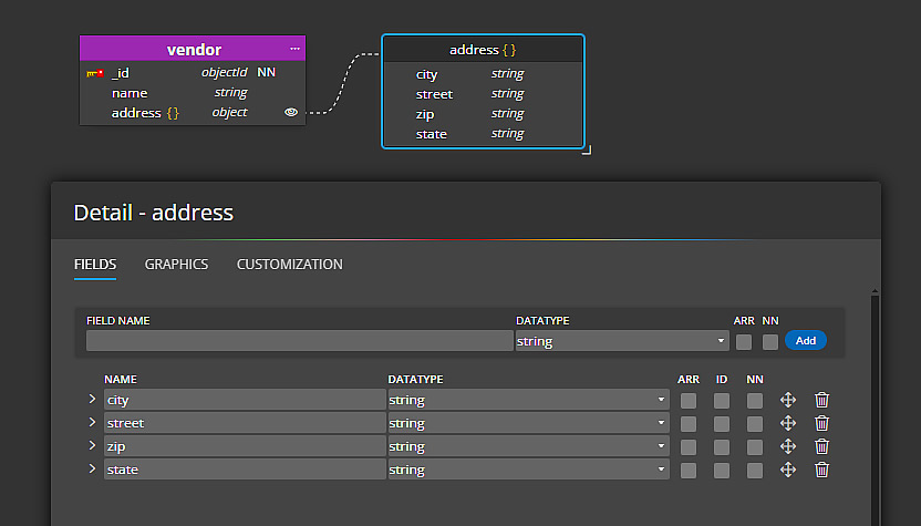 Modal form for a contained object in Moon Modeler diagram