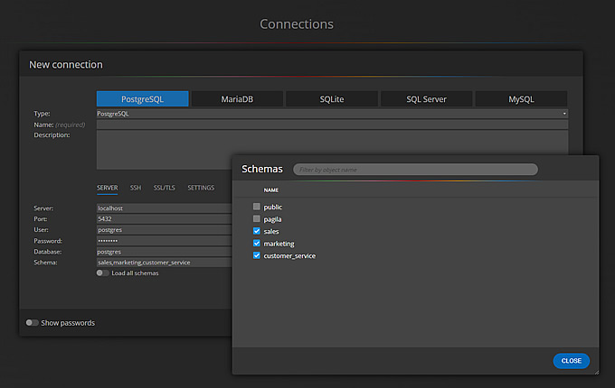 How to create a new database connection to PostgreSQL in Luna Modeler.