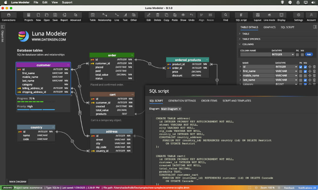 Luna Modeler - a data modeling tool for SQLite and other relational databases.