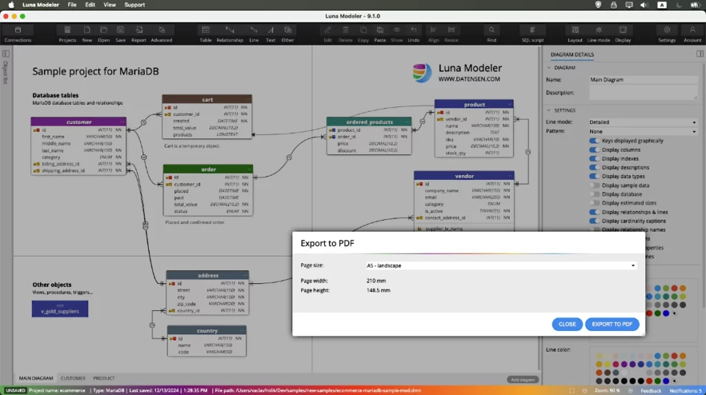 Export ERD to PDF format for easier printing