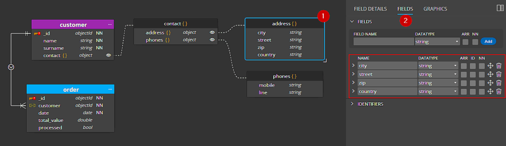 How to manage fields that belong to a contained object.