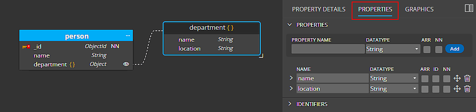 Specification of fields belonging to the contained object.