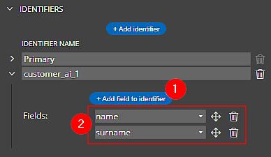 Selection of fields for the new alternate identifier.