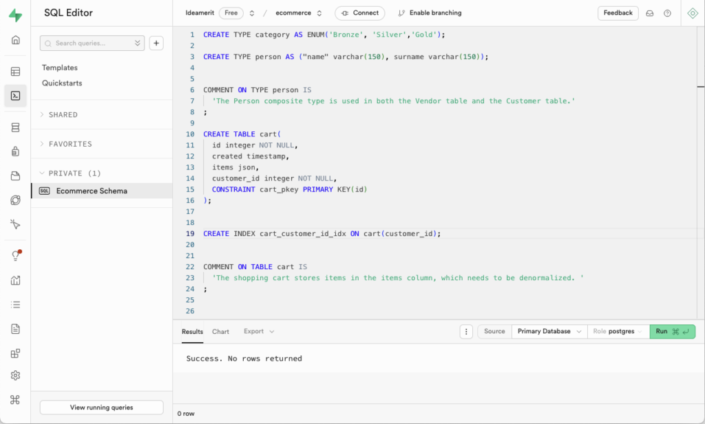 Supabase and execution of SQL script generated by Luna Modeler.